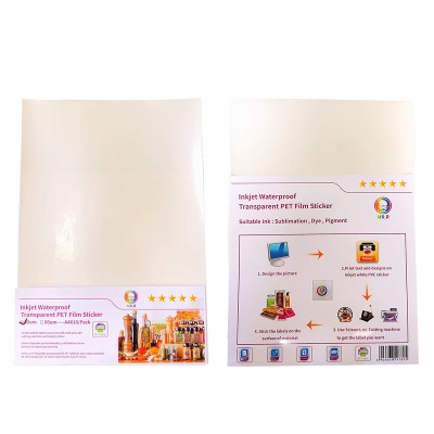 50um Self Adhesive Waterproof Transparency Inkjet PET Film Sticker paper